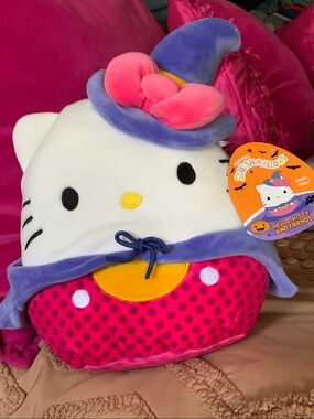 Hello Kitty Pink, Purple & White Witch Hat Plush - Squishmallow-style